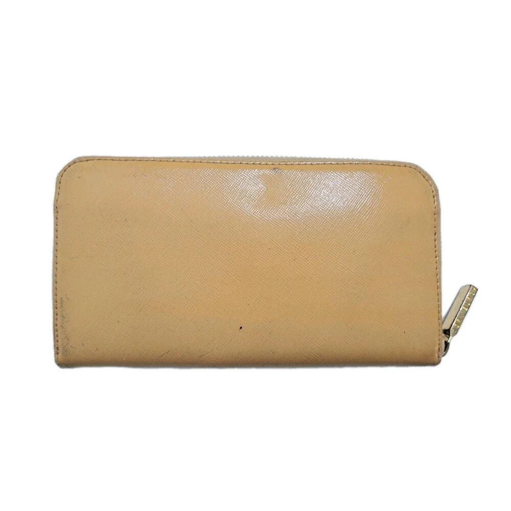 TORY BURCH Leather Robinson Continental Zip Around Wallet Tan Yellow Beige